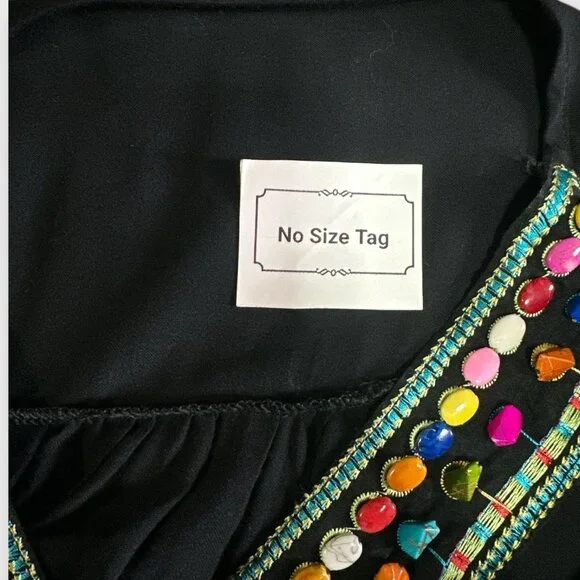 Womens Size‎ 1X Black Floral Embroidered Beaded Dopamine Dressing Hippie Retro - Picture 9 of 10